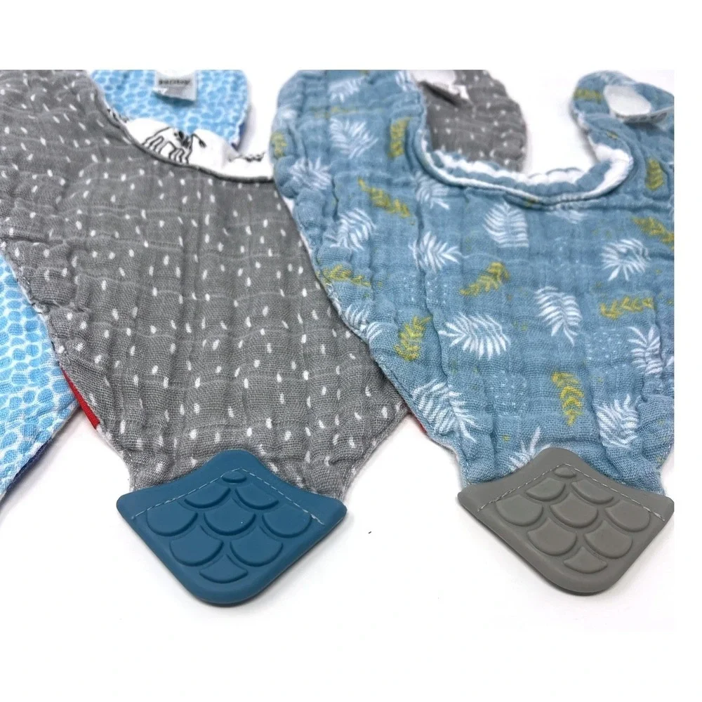 Set Of 3 Nuby Bibs With Tethers EUC Boys Blue Gray Animals
